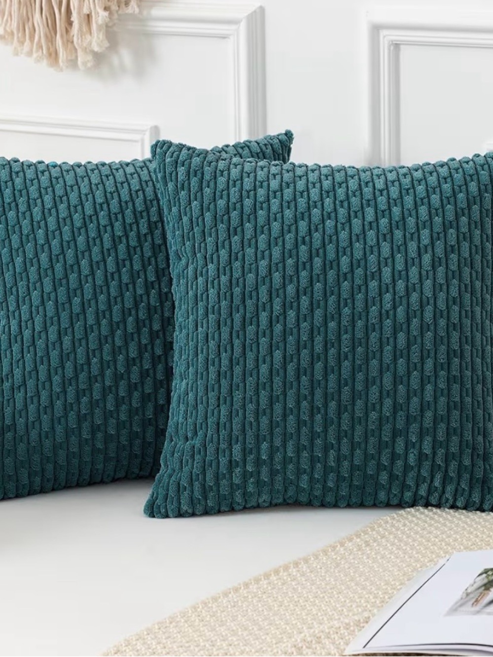 Textured Teal Knit Throw Pillow Cover Pair